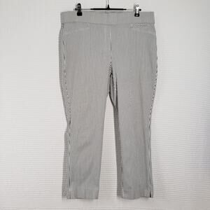 Anne Klein Cropped Pants Womens 14 White Blue Striped Preppy Stretch Pull-On